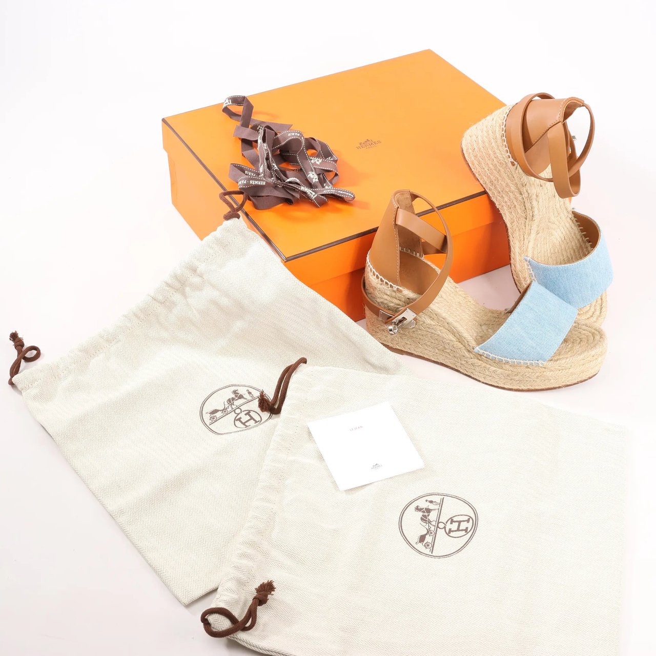 Hermès Hermès Kelly Tivoli Denim Wedge Sole Espadrilles Sandals in Light Blue, Size 37 EU Divers