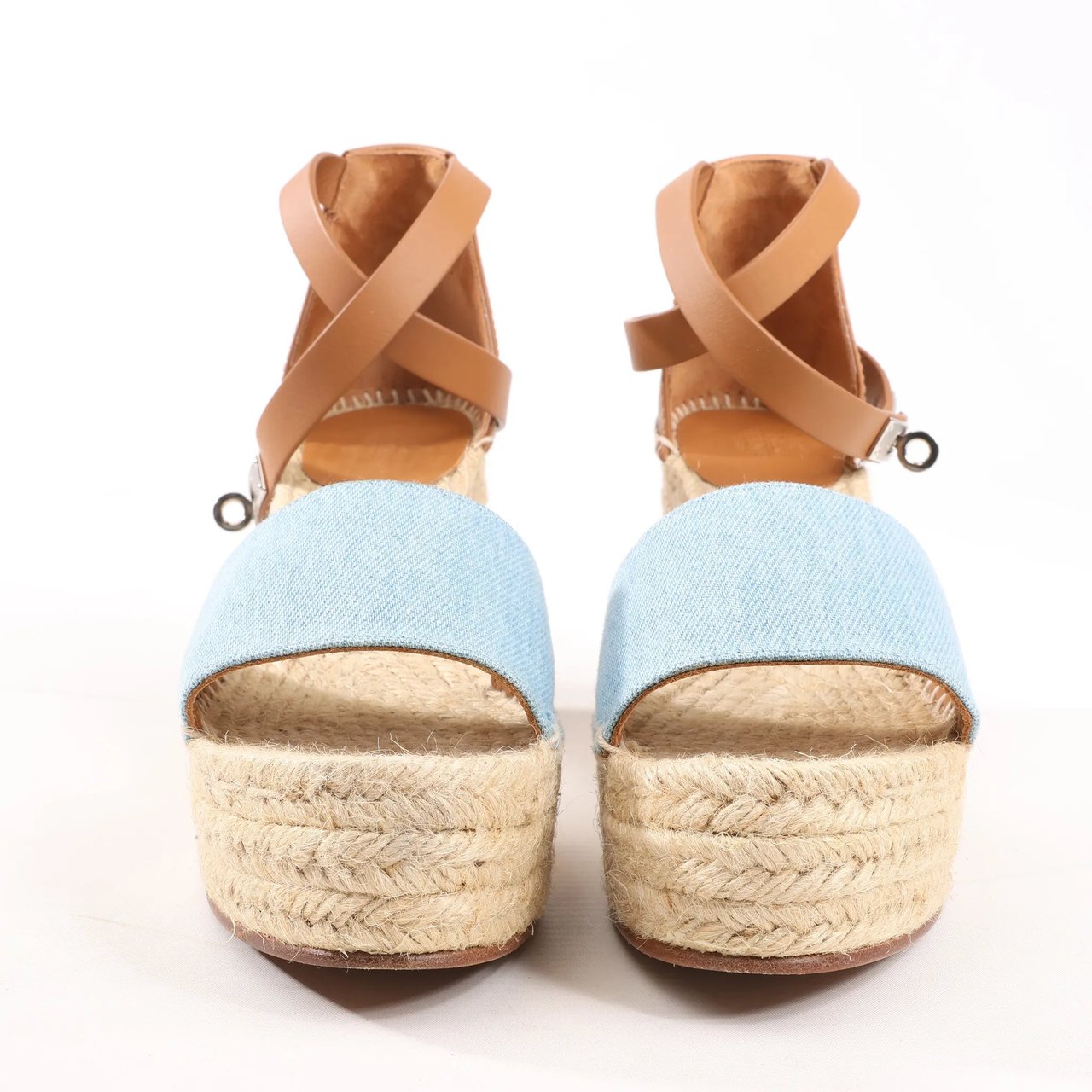 Hermès Hermès Kelly Tivoli Denim Wedge Sole Espadrilles Sandals in Light Blue, Size 37 EU Divers