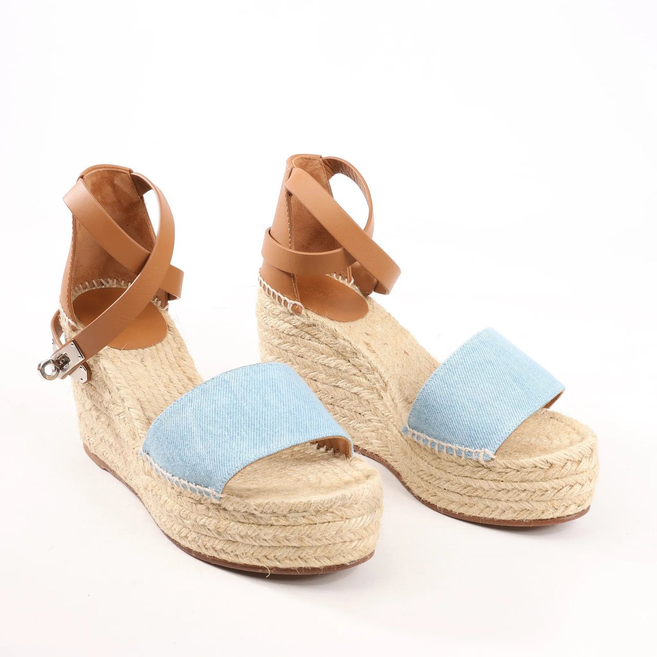 Hermès Hermès Kelly Tivoli Denim Wedge Sole Espadrilles Sandals in Light Blue, Size 37 EU Divers