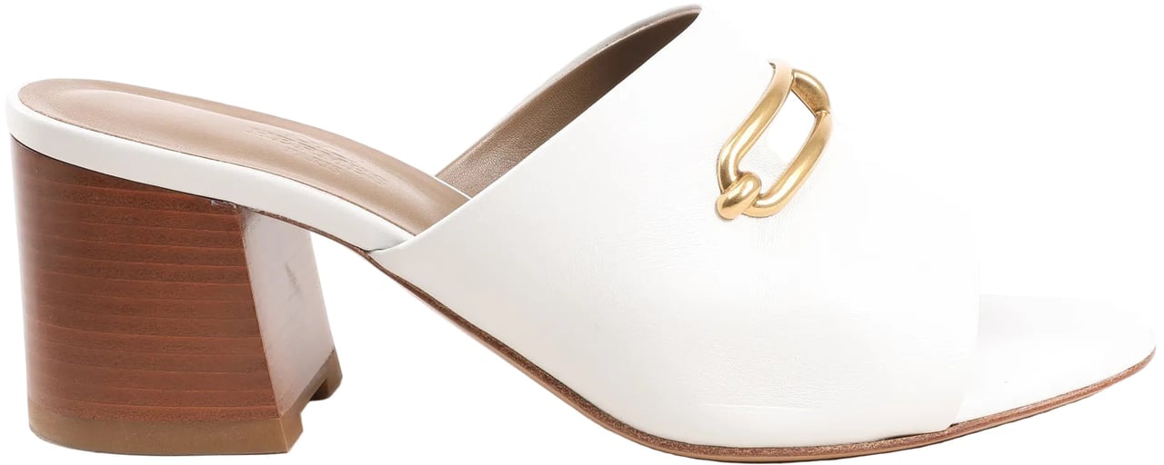 Hermès Hermès Camilla Leather Louris Buckle Mule Sandals in White, Size 37.5 EU Divers