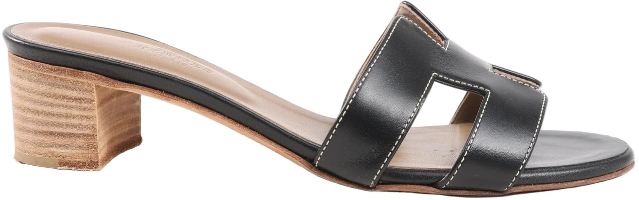 Hermès HERMES OASIS Leather Sandals in Black, Size 36.5 EU Zwart
