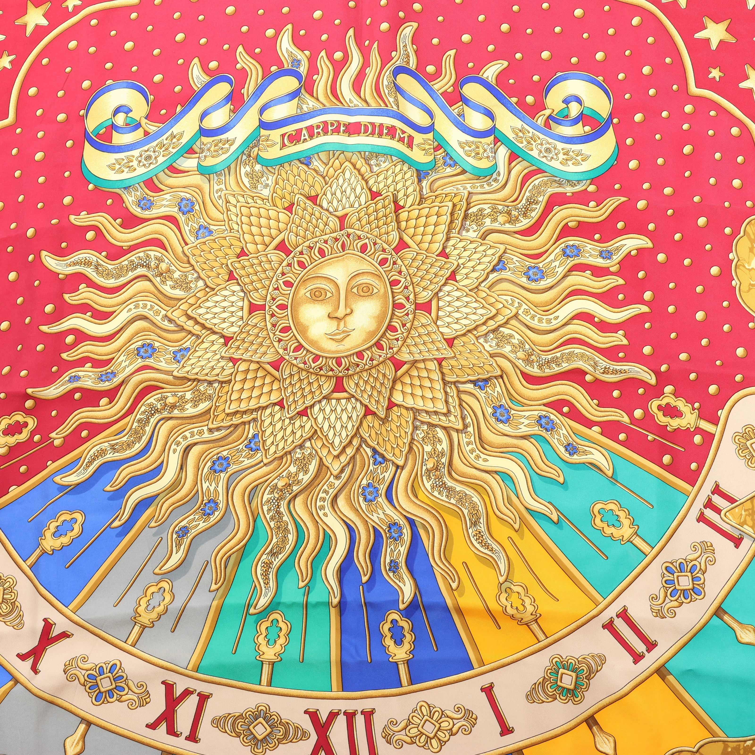 Hermès Hermès Carré 90 "CARPE DIEM" 100% Silk Scarf in Red Rood