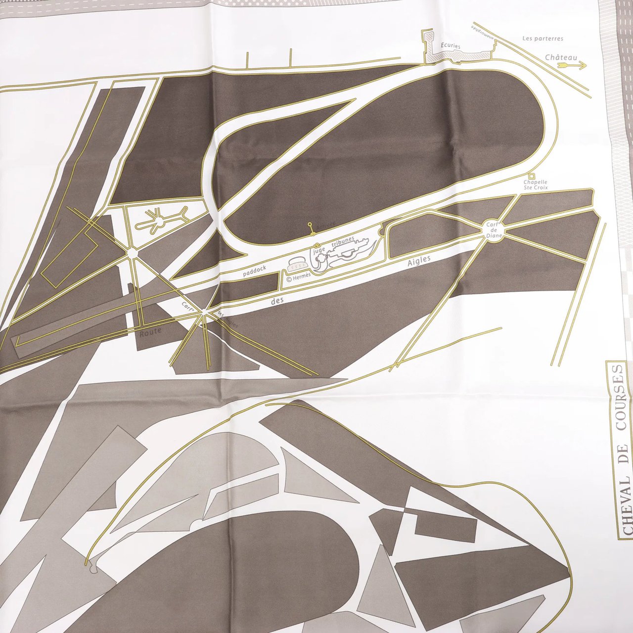 Hermès Hermès Carré 90 "CHEVAL DE COURSES" Silk handkerchief in Gray Grijs