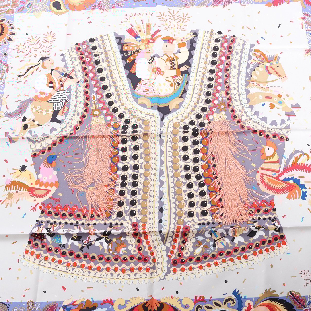 Hermès Hermès Carré 90 "Costume de Fete" 100% Silk Scarf in Purple Paars