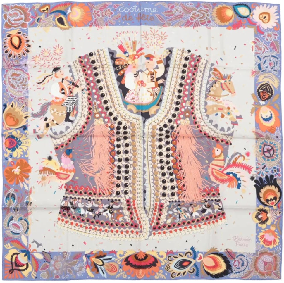 Hermès Hermès Carré 90 "Costume de Fete" 100% Silk Scarf in Purple Paars