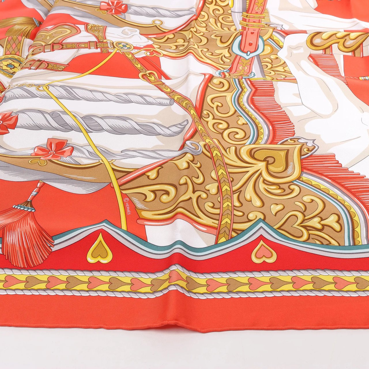 Hermès Hermès Carré 90 "HARNAIS DE COEUR" Silk handkerchief in Red Rood