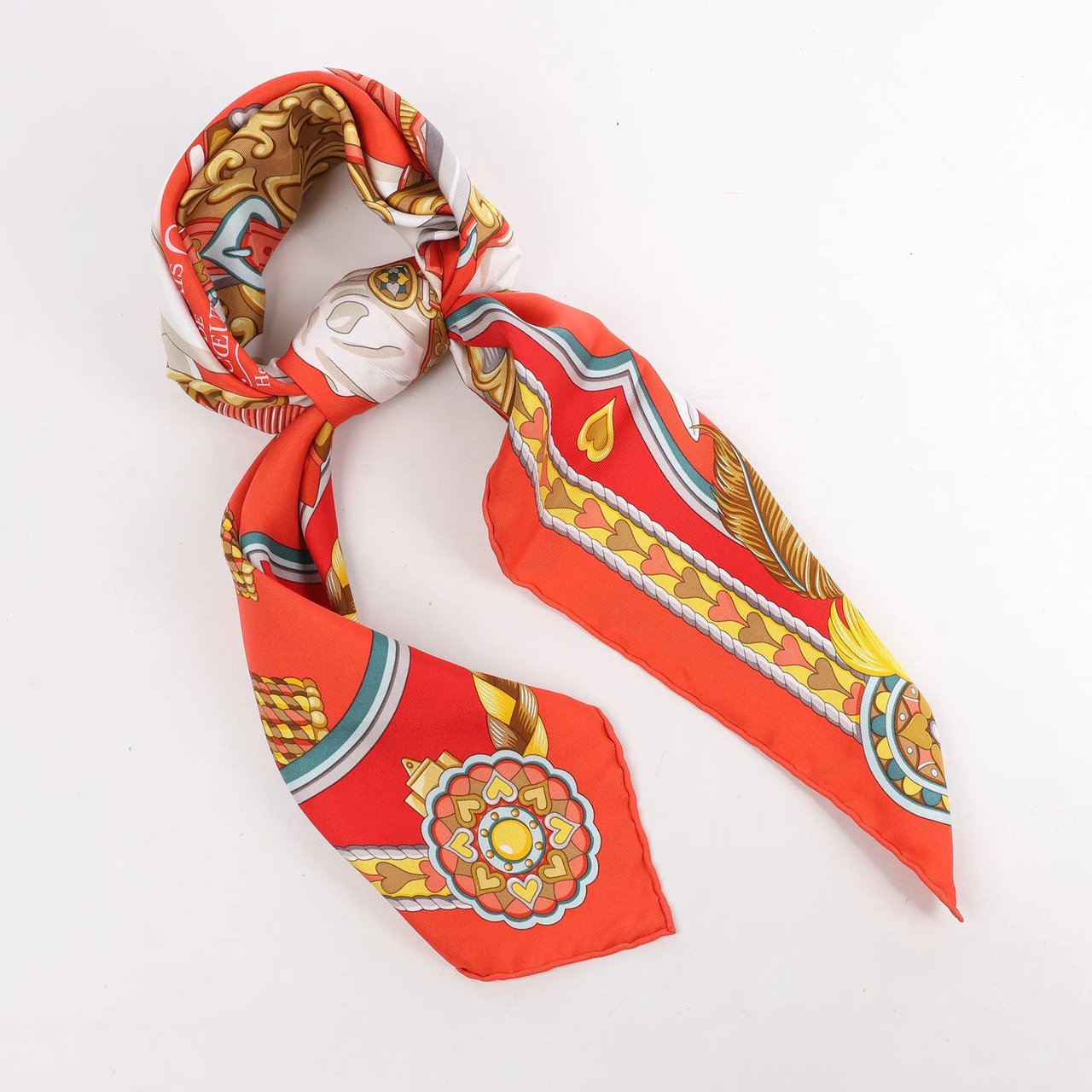 Hermès Hermès Carré 90 "HARNAIS DE COEUR" Silk handkerchief in Red Rood