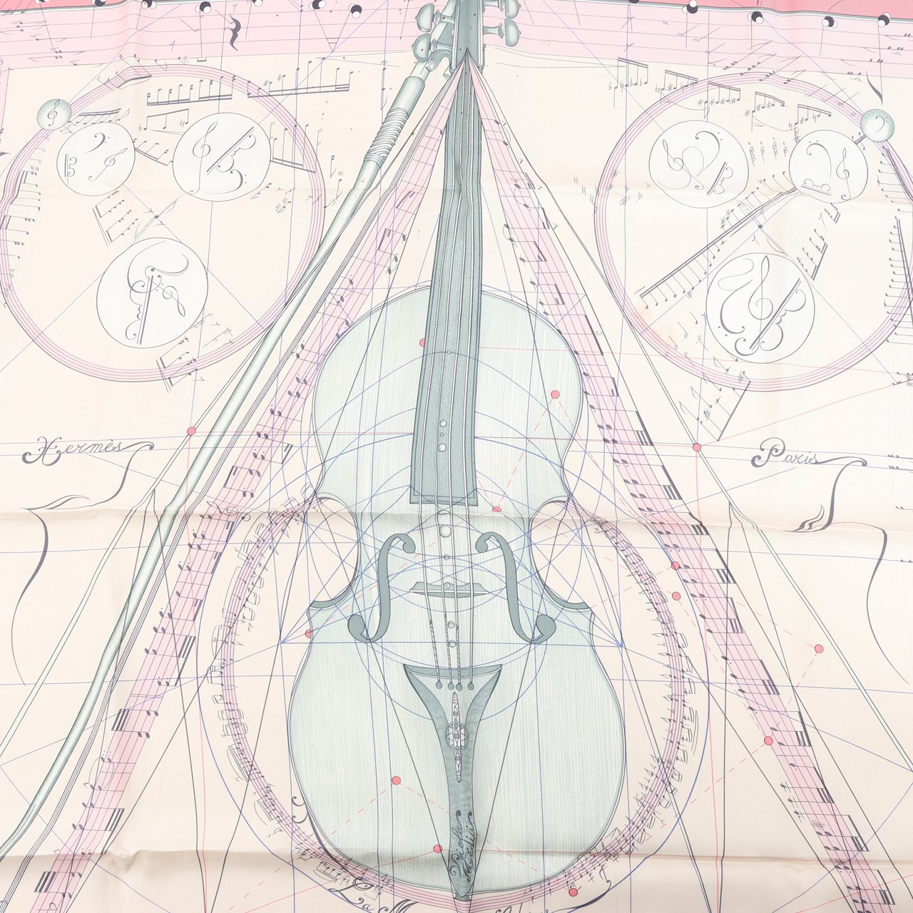 Hermès Hermès Carré 90 "La Musique Des Spheres" 100% Silk Scarf in Pink Roze