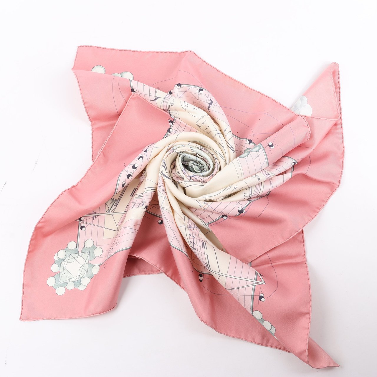 Hermès Hermès Carré 90 "La Musique Des Spheres" 100% Silk Scarf in Pink Roze