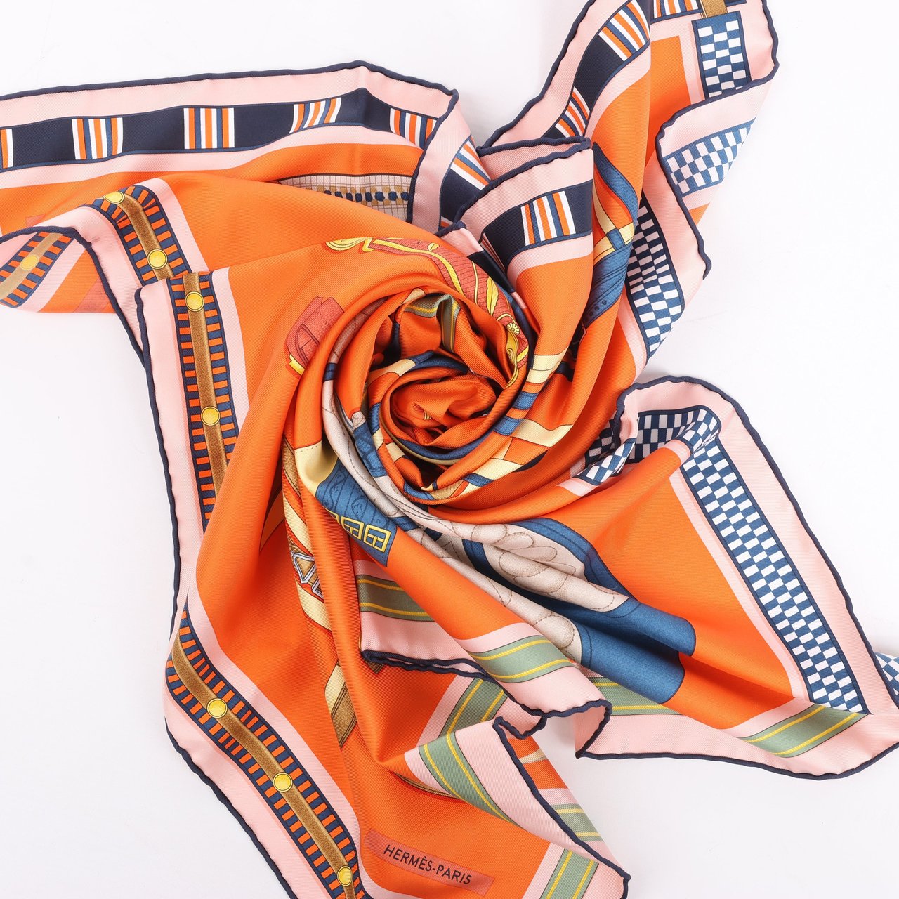 Hermès Hermès Carré 90 "LETTRES EQUESTRES" 100% Silk Scarf in Orange Oranje