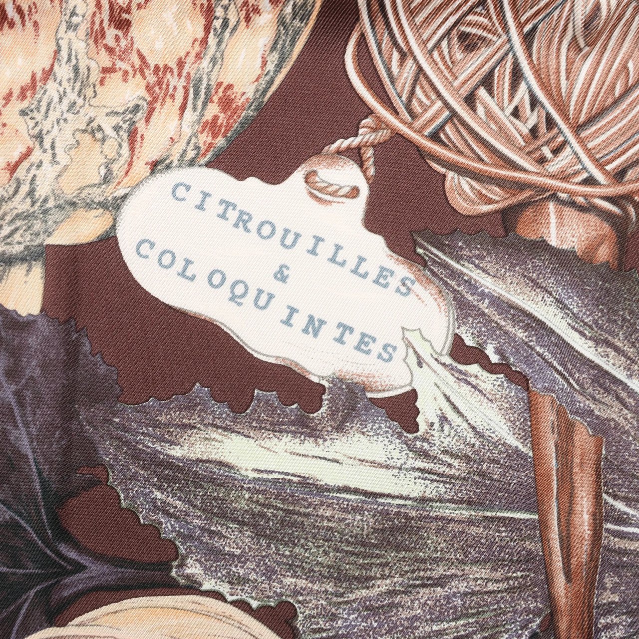 Hermès Hermès Carré 90 "CITROUILLES&COLOQU INTES" Silk handkerchief in Brown Bruin