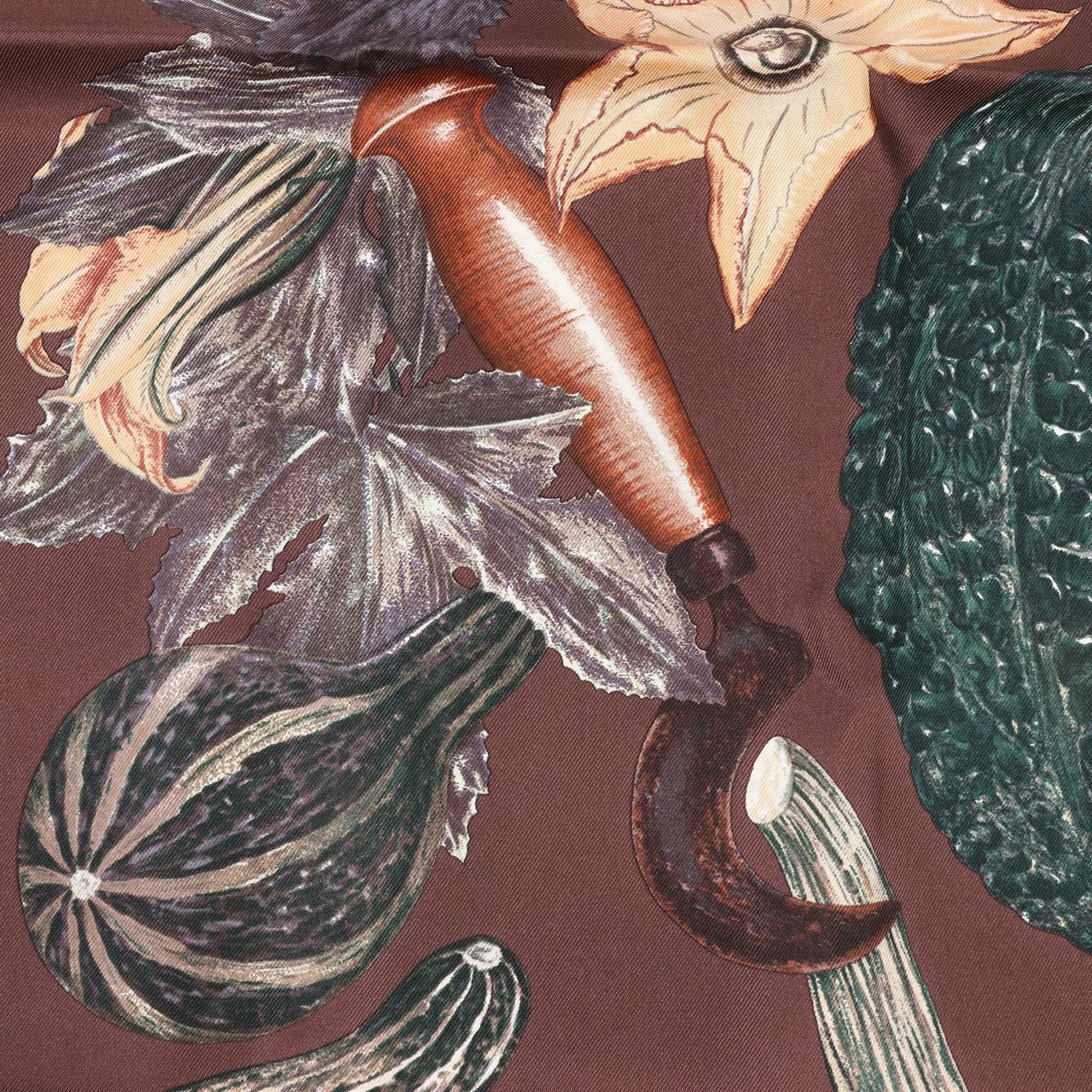 Hermès Hermès Carré 90 "CITROUILLES&COLOQU INTES" Silk handkerchief in Brown Bruin