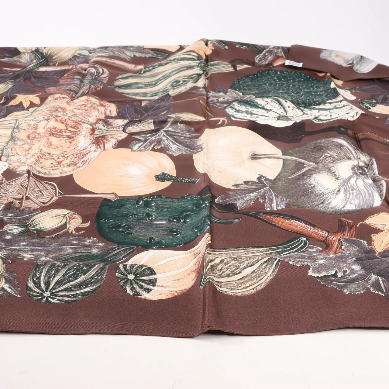 Hermès Hermès Carré 90 "CITROUILLES&COLOQU INTES" Silk handkerchief in Brown Bruin
