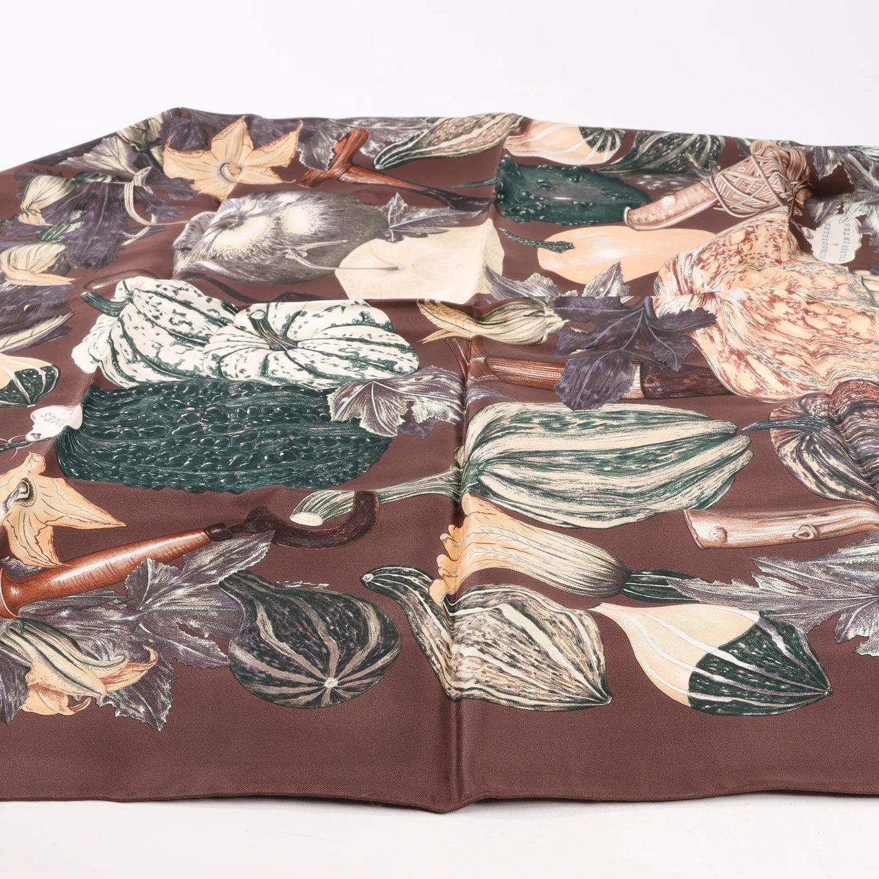 Hermès Hermès Carré 90 "CITROUILLES&COLOQU INTES" Silk handkerchief in Brown Bruin