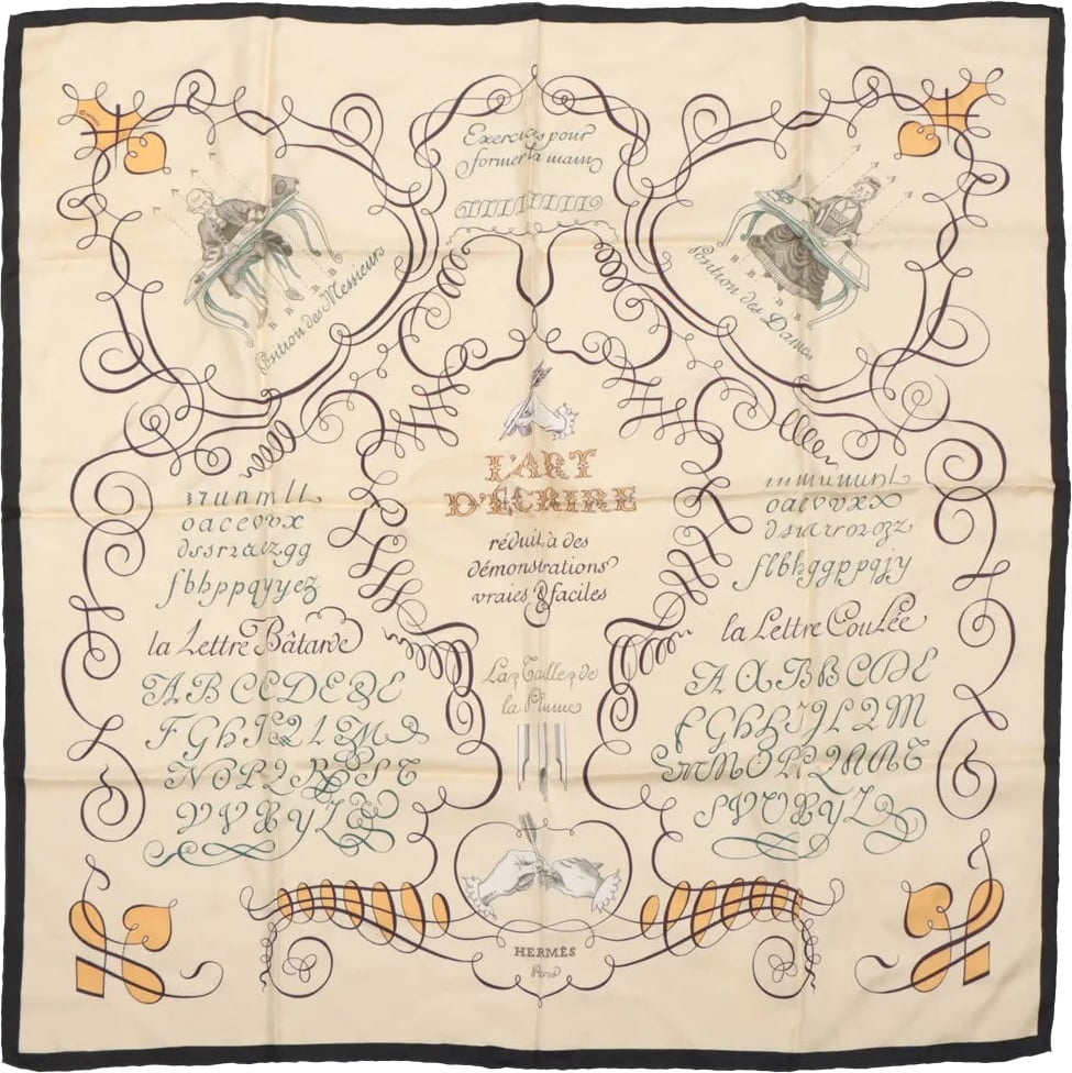 Hermès Hermès Carré 90 "L'ART D'ECRIRE" Silk handkerchief in Beige Beige