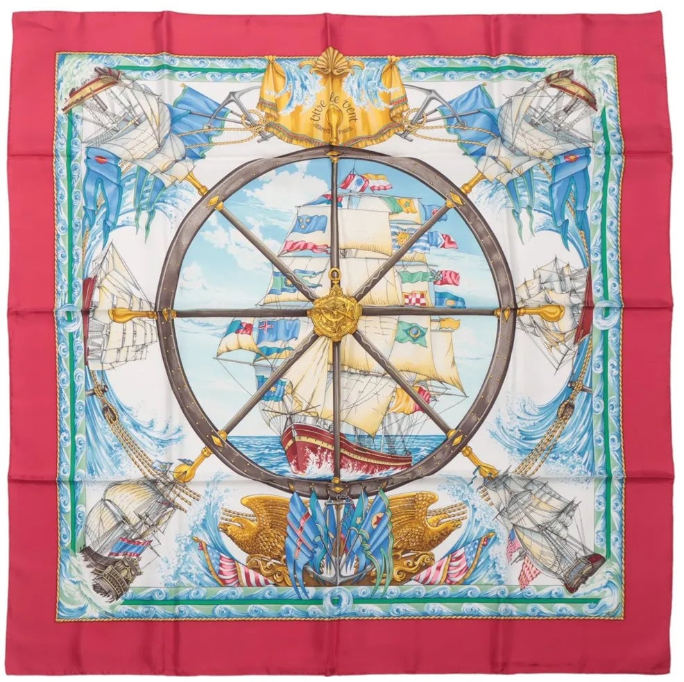 Hermès Hermès Carré 90 "VIVE LE VENT" Silk handkerchief in Red Rood