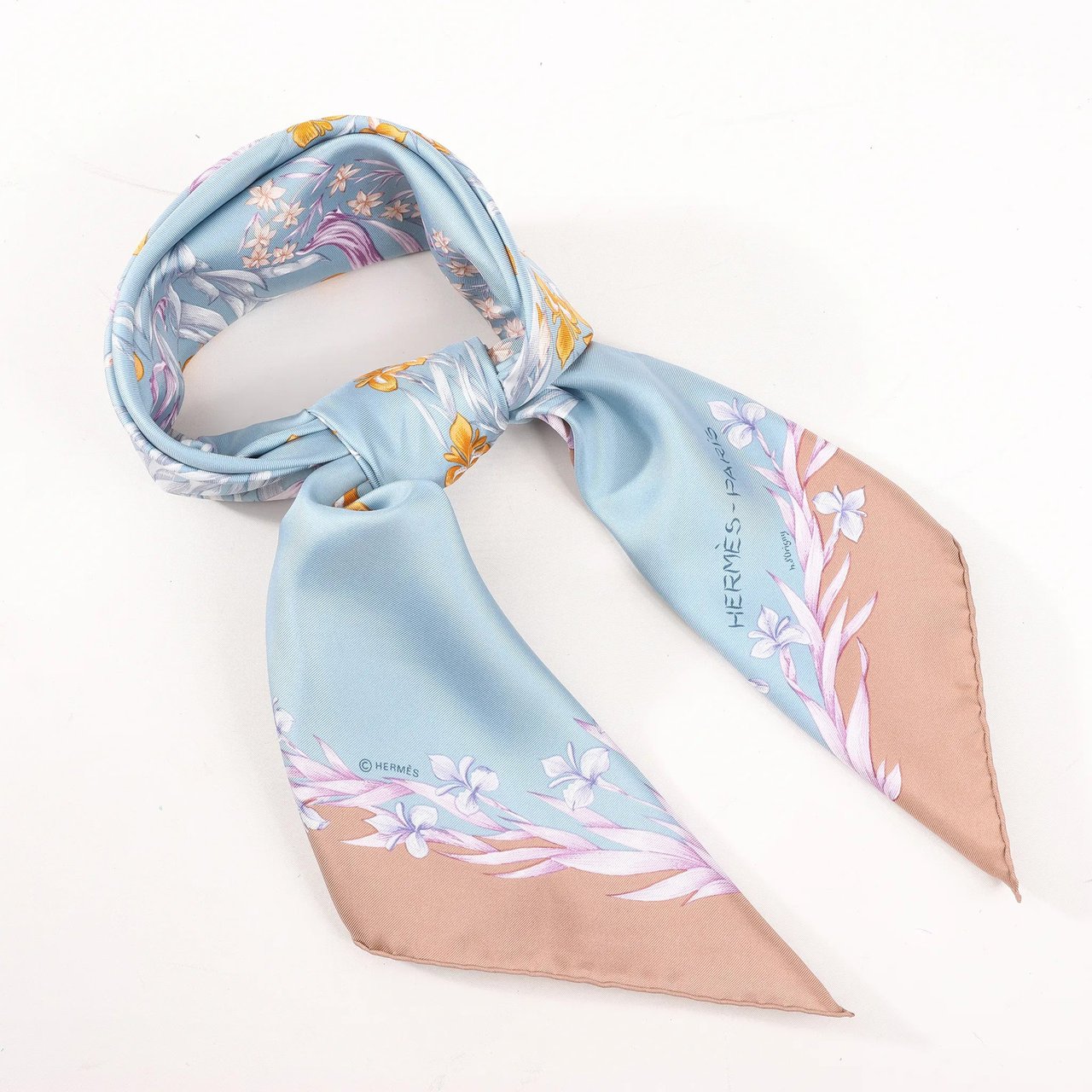 Hermès Hermès Carré 90 "H.d'Origny" Silk handkerchief in Blue Blauw