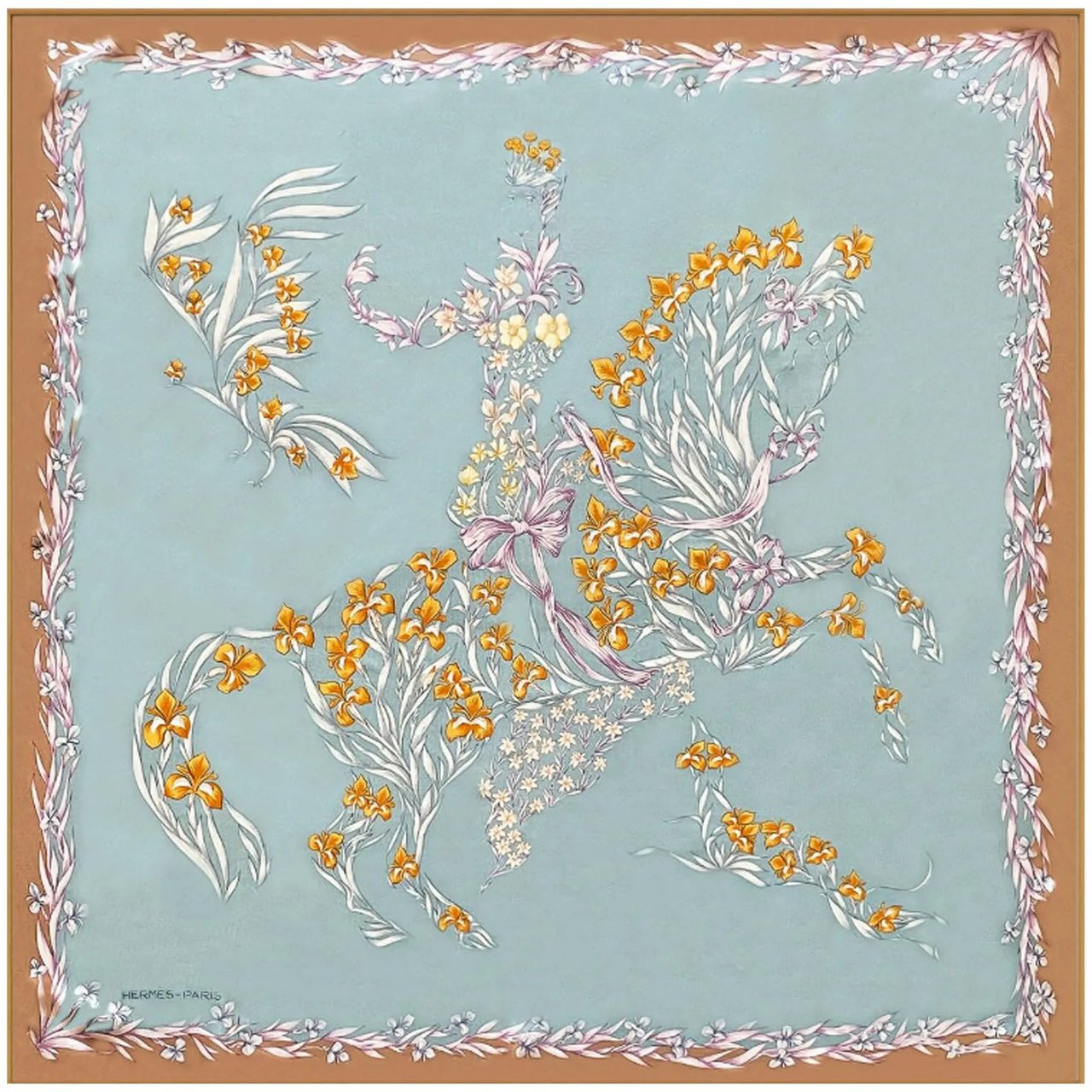 Hermès Hermès Carré 90 "H.d'Origny" Silk handkerchief in Blue Blauw