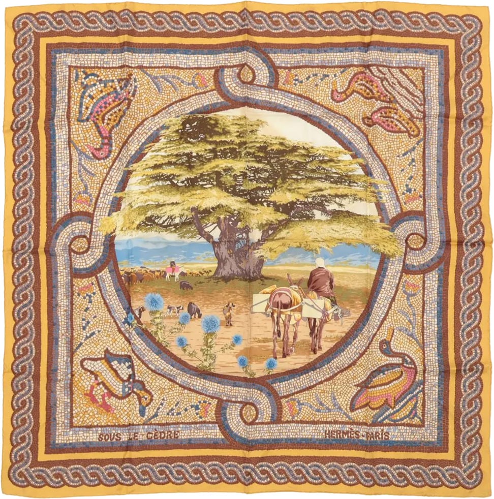 Hermès Hermès Carré 90 "SOUS LE CEDRE" Silk handkerchief in Brown Bruin