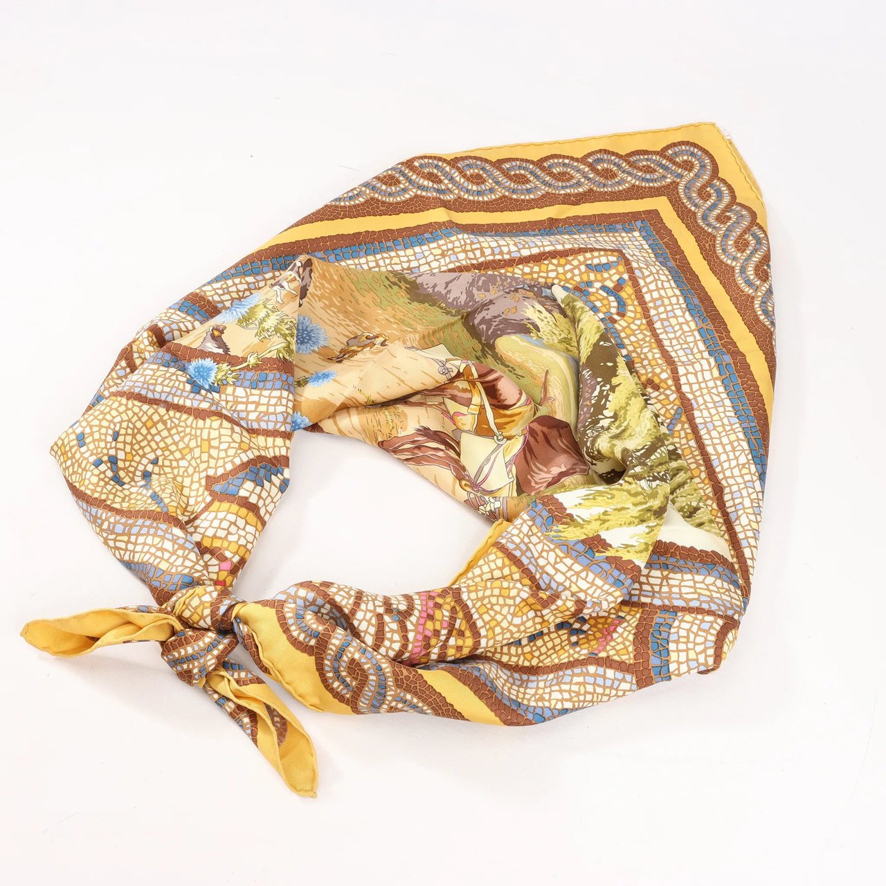 Hermès Hermès Carré 90 "SOUS LE CEDRE" Silk handkerchief in Brown Bruin