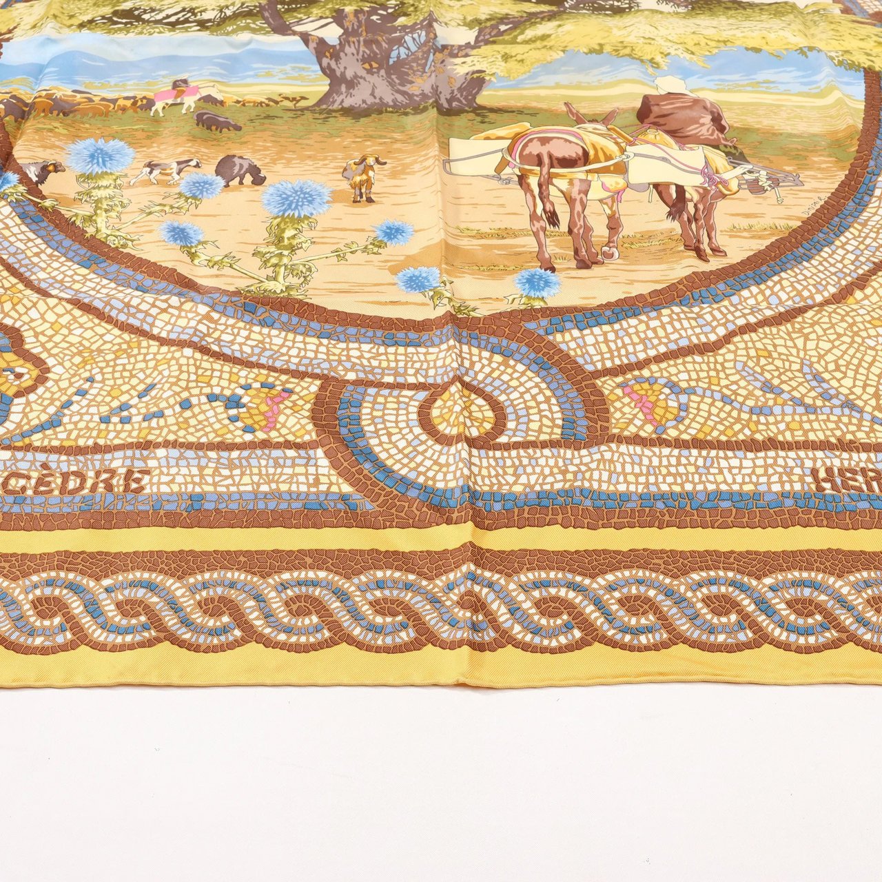 Hermès Hermès Carré 90 "SOUS LE CEDRE" Silk handkerchief in Brown Bruin