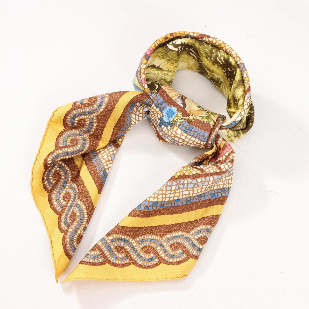 Hermès Hermès Carré 90 "SOUS LE CEDRE" Silk handkerchief in Brown Bruin