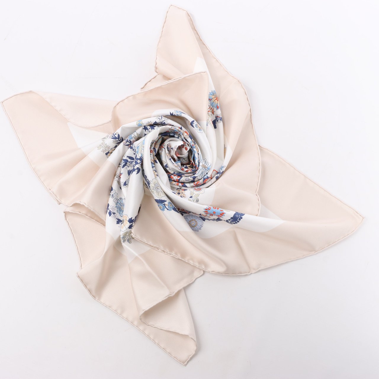 Hermès Hermès Carré 90 "RIDES DE GALA EN FLEURS" 100% Silk Scarf in Beige Beige