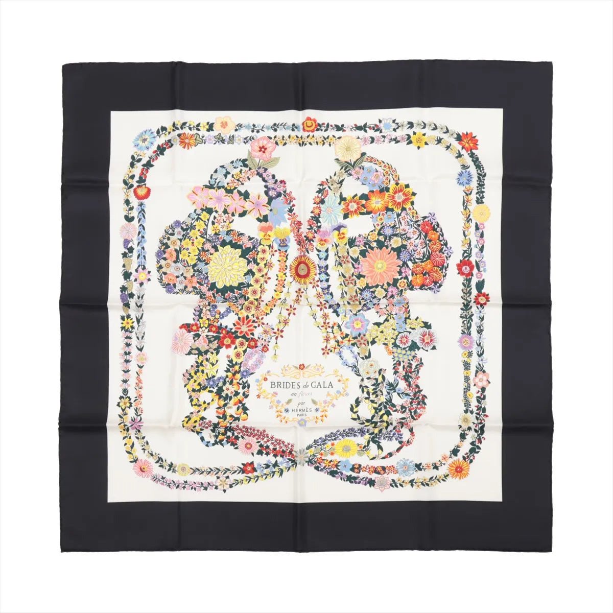 Hermès Hermès Carré 90 "BRIDES DE GALA EN FLEUR" Silk Scarf Zwart