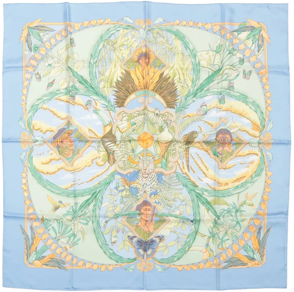 Hermès Hermès Carré 90 "AMAZONIA" Silk handkerchief in Blue Blauw