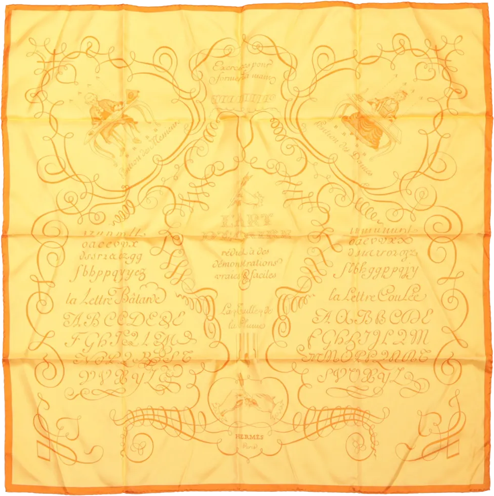 Hermès Hermès Carré 90 "L'ART D'ECRIRE" Silk handkerchief in Yellow Geel