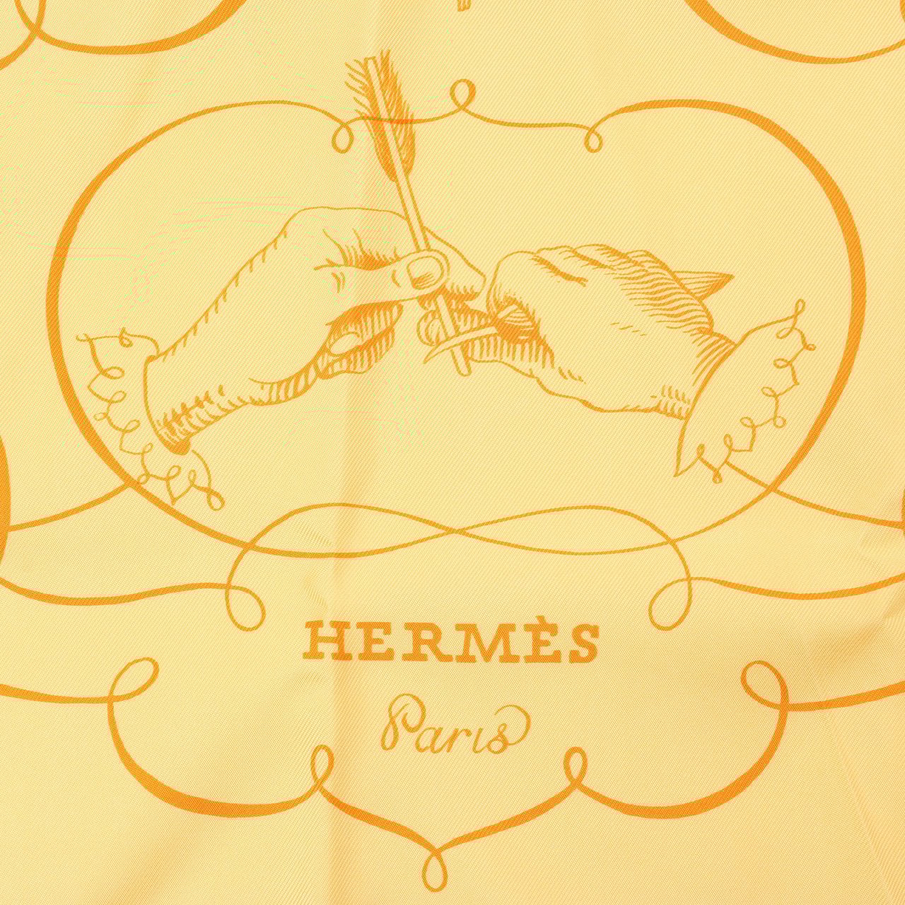Hermès Hermès Carré 90 "L'ART D'ECRIRE" Silk handkerchief in Yellow Geel