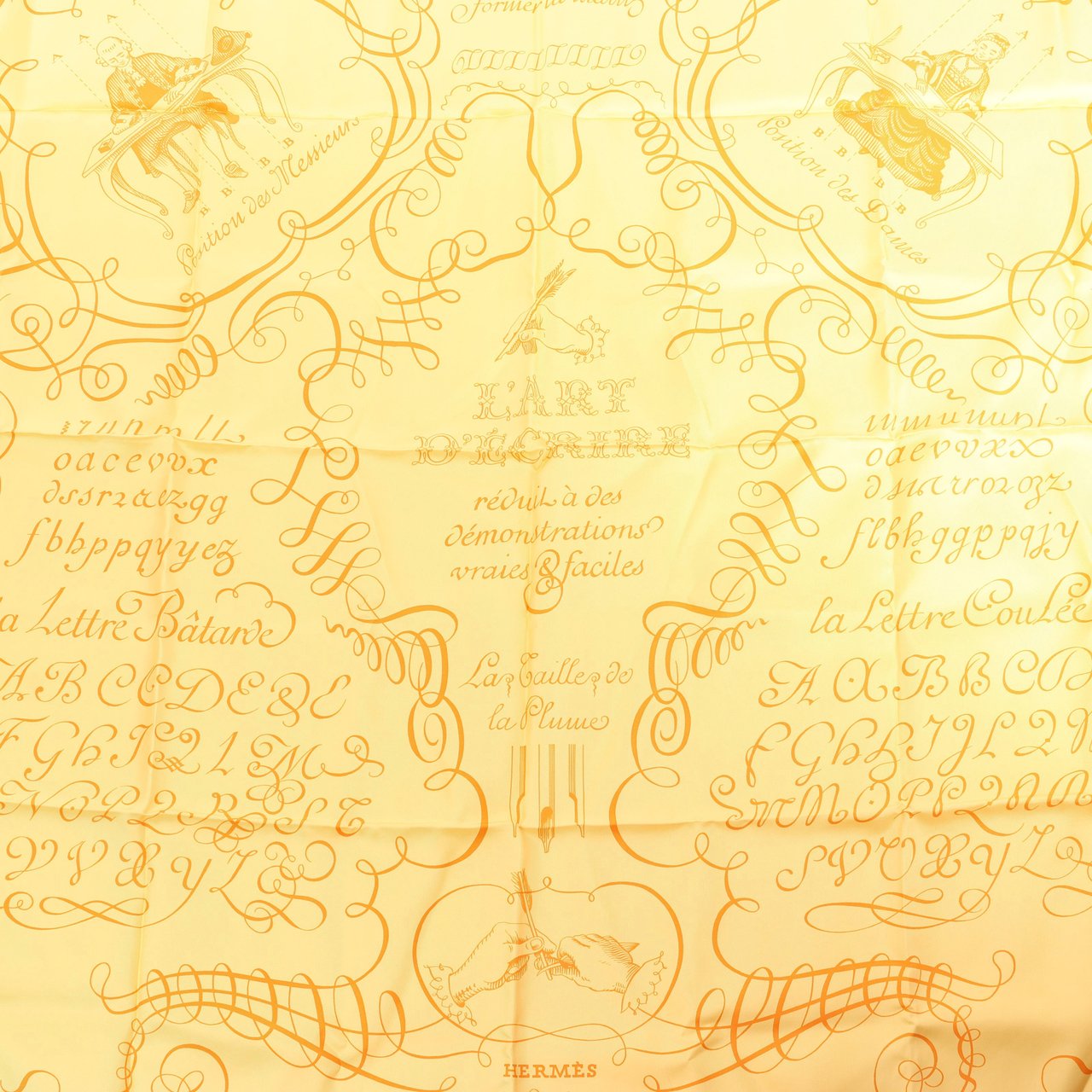 Hermès Hermès Carré 90 "L'ART D'ECRIRE" Silk handkerchief in Yellow Geel