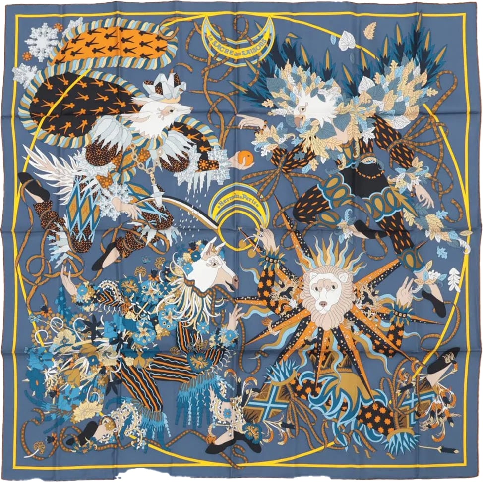 Hermès Hermès Carré 90 "Le Sacre des Saisons" Silk handkerchief in Gray Grijs