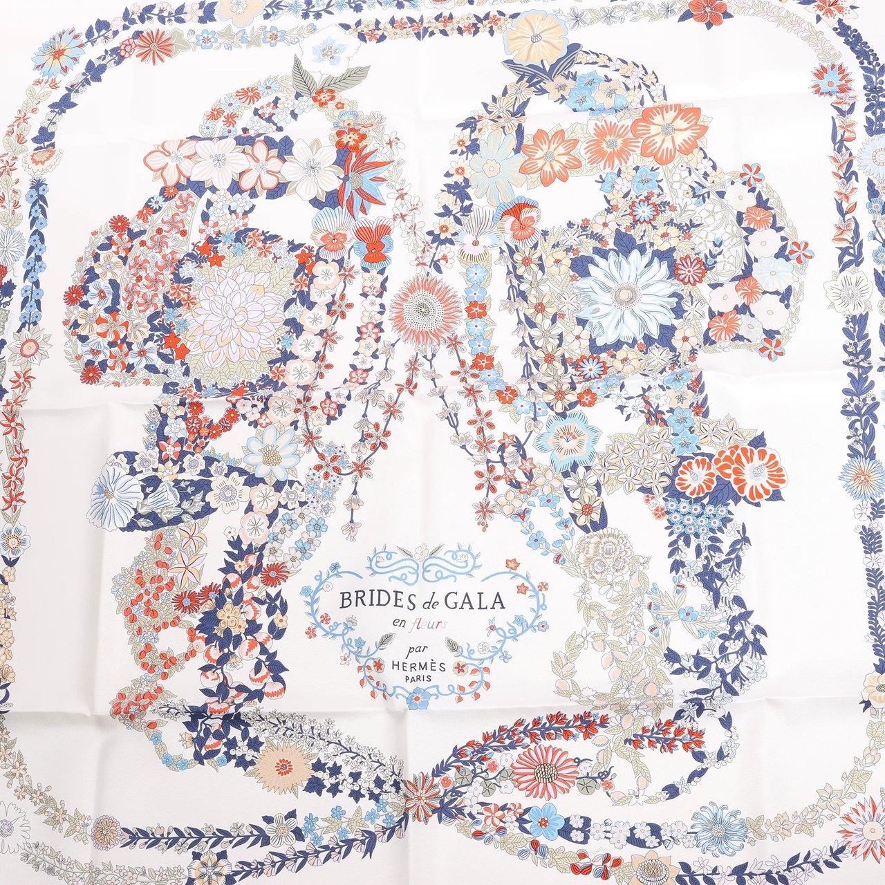 Hermès Hermès Carré 90 "BRIDES DE GALA EN FLEURS" Silk handkerchief in Beige Divers