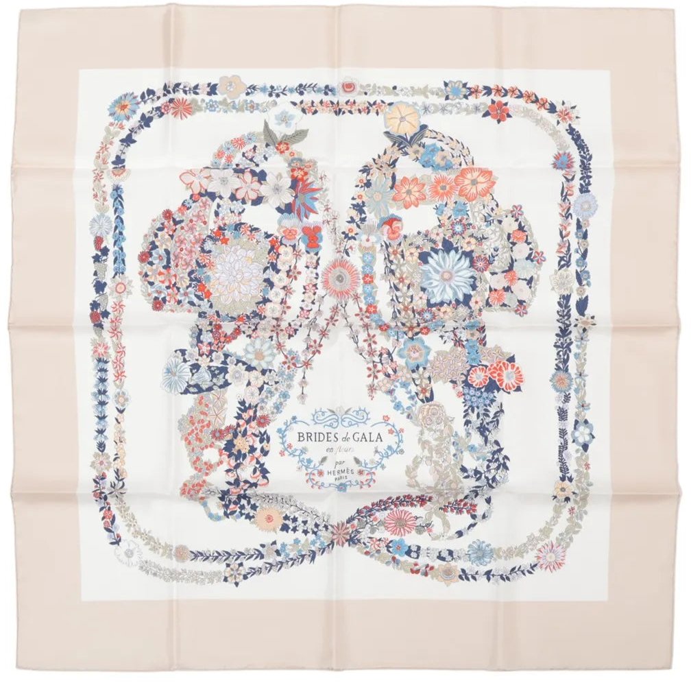 Hermès Hermès Carré 90 "BRIDES DE GALA EN FLEURS" Silk handkerchief in Beige Divers
