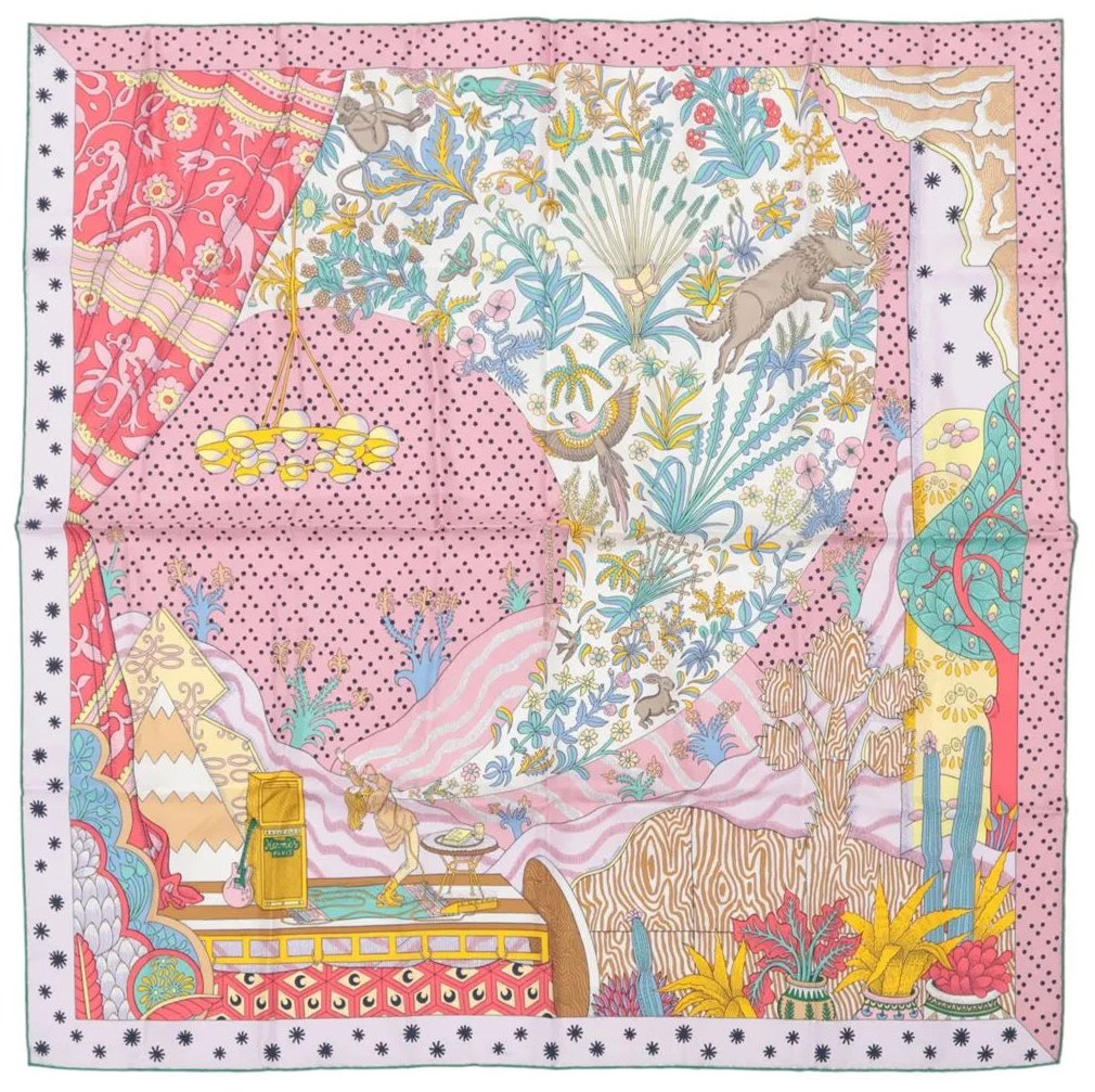 Hermès Hermès Carré 90 "Le Premier Chant" Silk handkerchief in Pink Divers