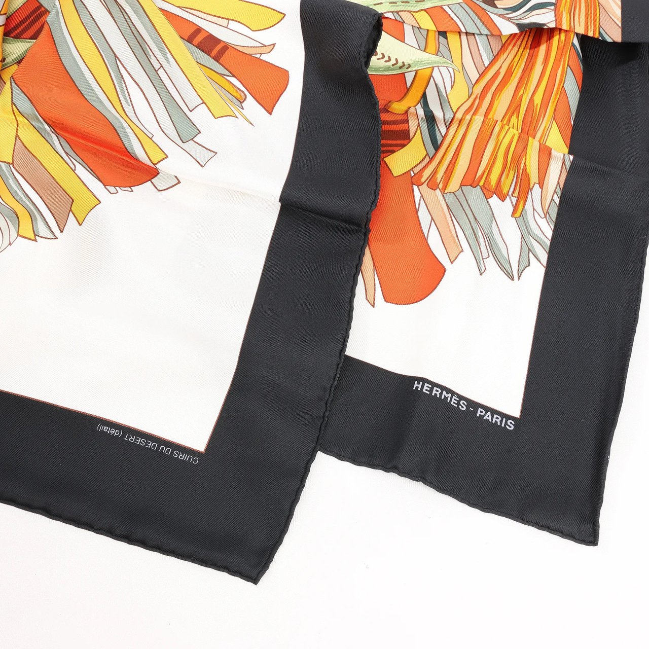 Hermès Hermès Carré 90 "CUIRS DU DESERT" Silk handkerchief in Black x Orange Divers