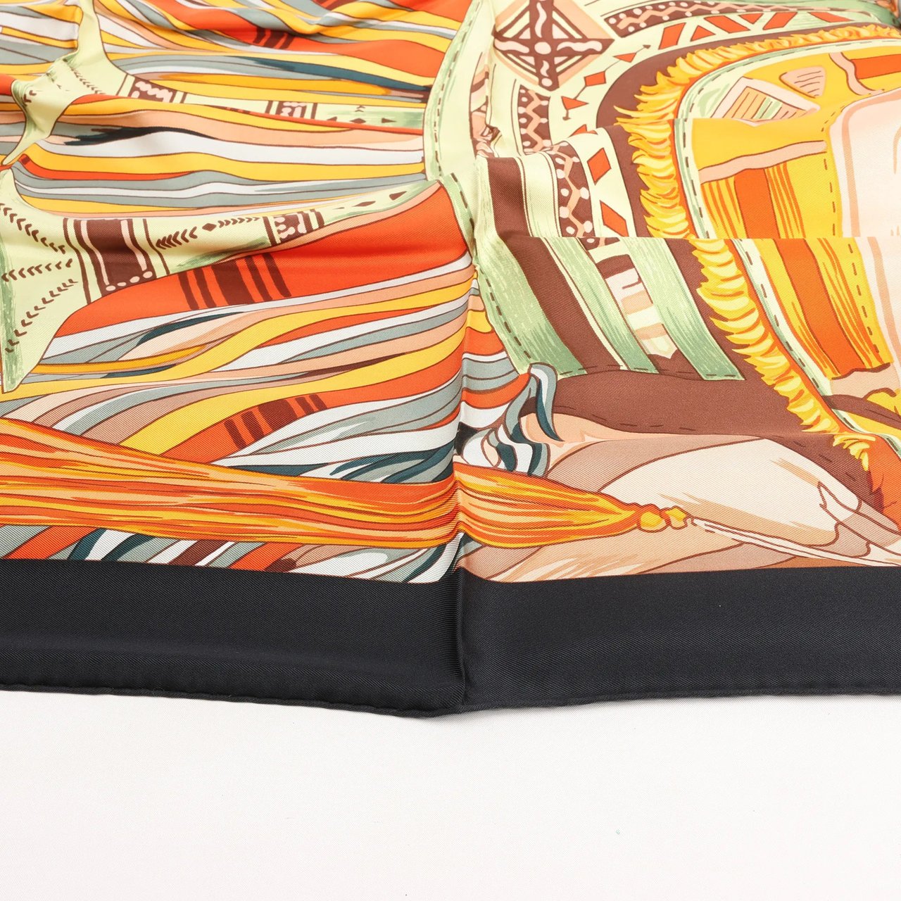 Hermès Hermès Carré 90 "CUIRS DU DESERT" Silk handkerchief in Black x Orange Divers