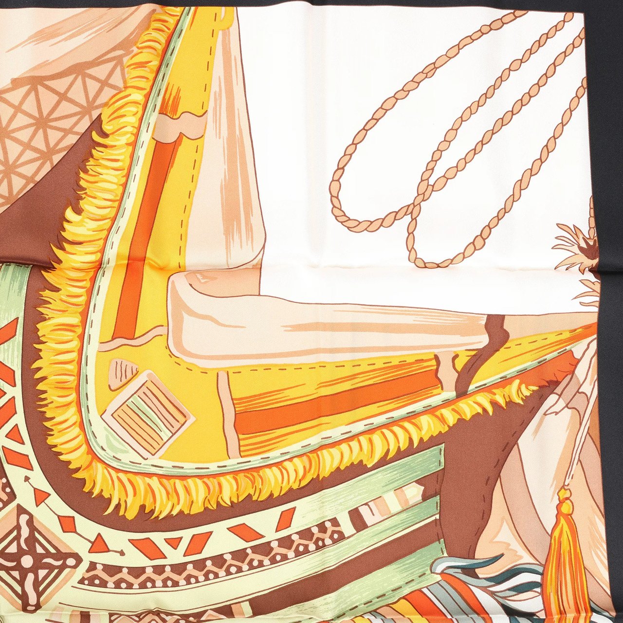 Hermès Hermès Carré 90 "CUIRS DU DESERT" Silk handkerchief in Black x Orange Divers