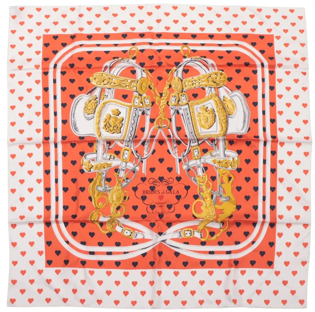 Hermès Hermès Carré 90 "BRIDES de GALA LOVE" Silk handkerchief in Red x White Divers
