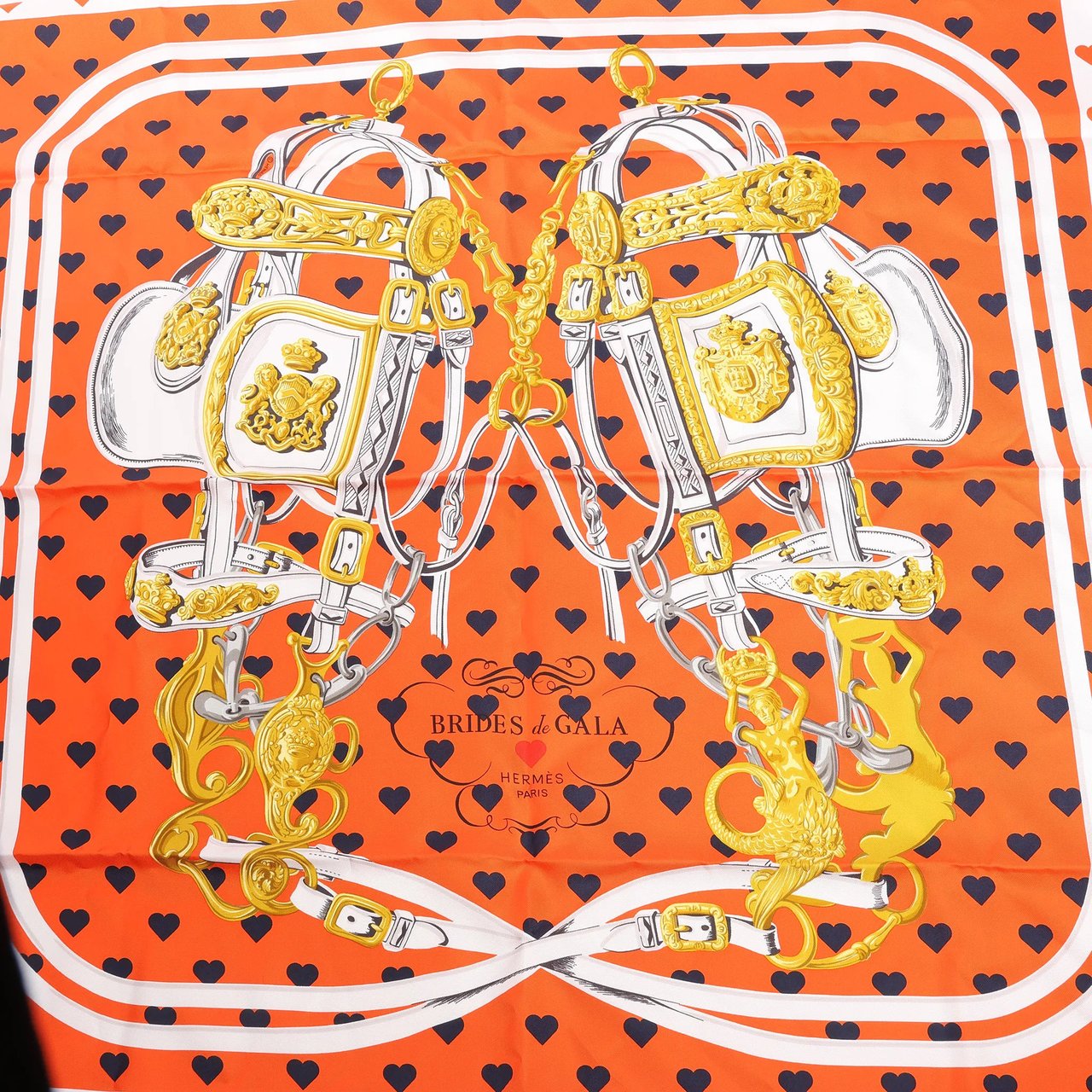 Hermès Hermès Carré 90 "BRIDES de GALA LOVE" Silk handkerchief in Red x White Divers