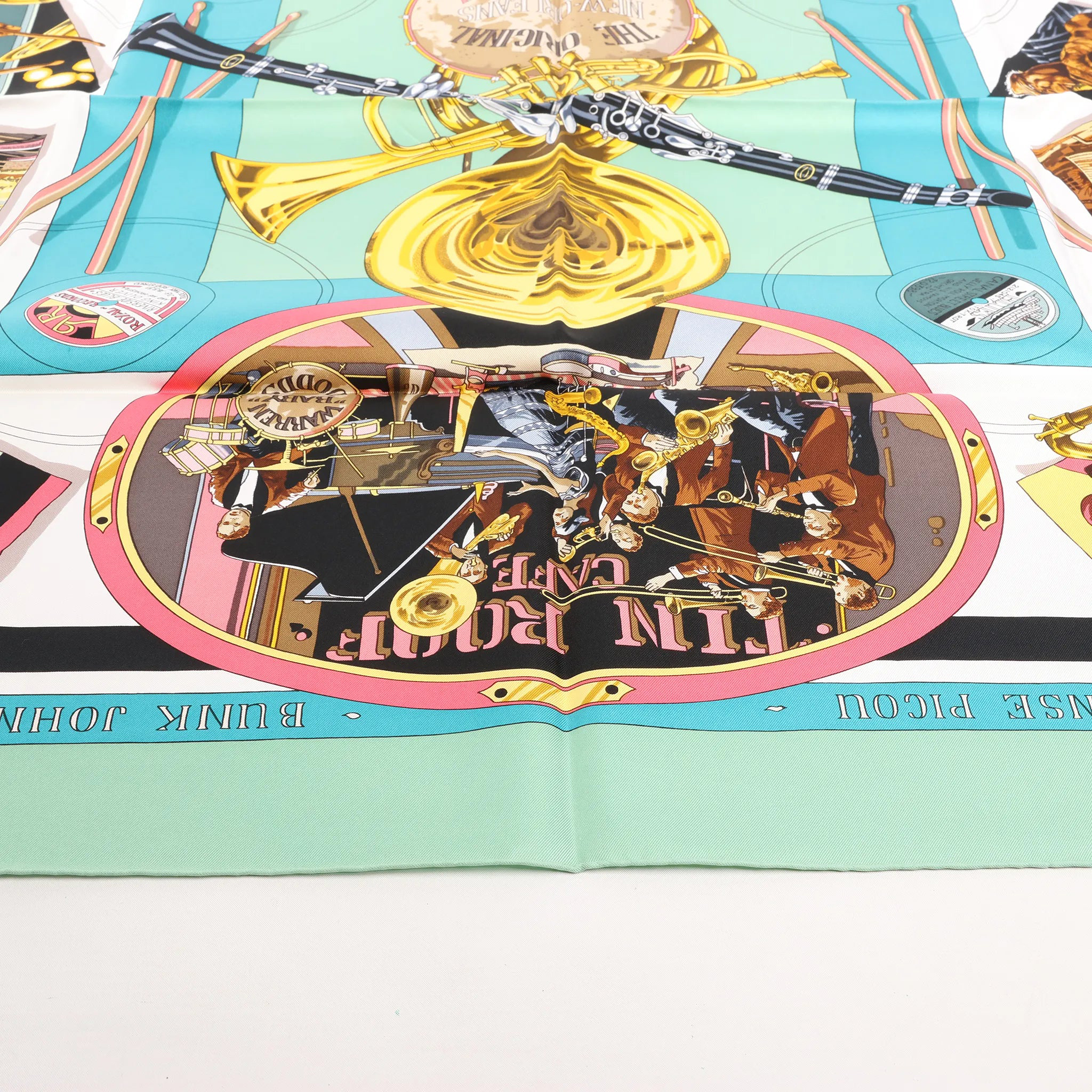 Hermès Hermès Carré 90 "THE ORIGINAL NEW ORLEANS CREOLE JAZZ 1923" Silk handkerchief in Green Divers