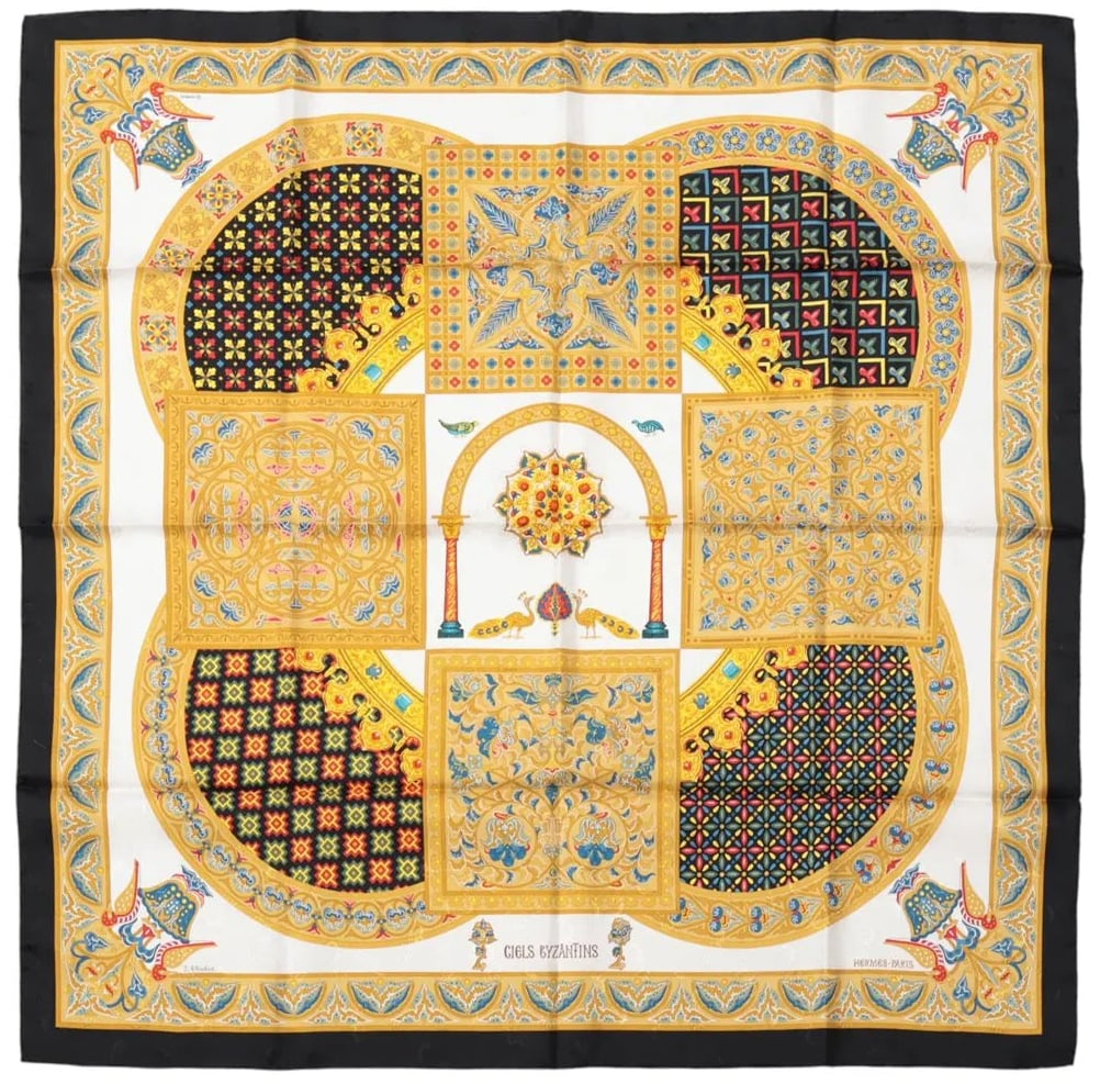 Hermès Hermès Carré 90 "CIELS BYZANTINS" Silk handkerchief in Black x Gold Divers