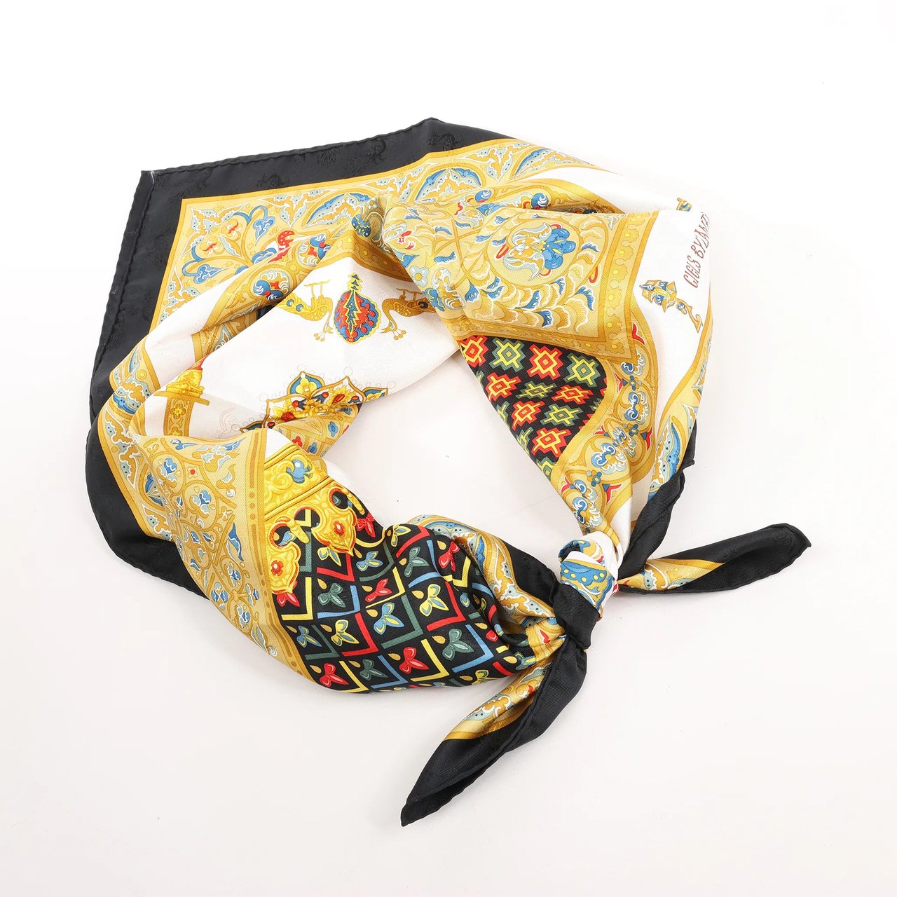 Hermès Hermès Carré 90 "CIELS BYZANTINS" Silk handkerchief in Black x Gold Divers