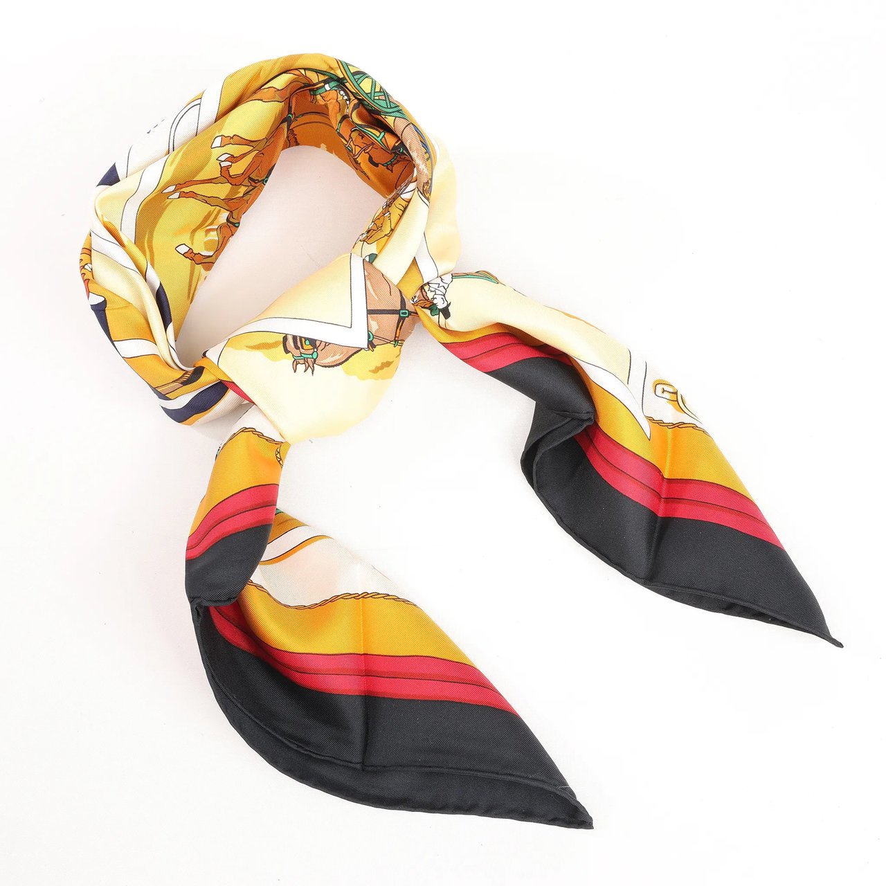 Hermès Hermès Carré 90 "Carriage and Hat" Silk handkerchief in Black x Orange Divers