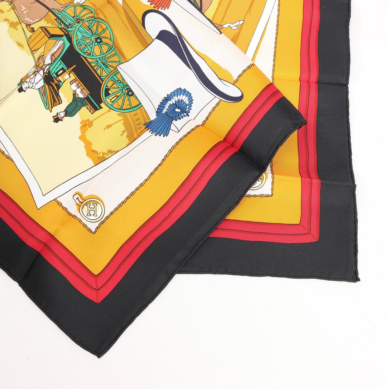 Hermès Hermès Carré 90 "Carriage and Hat" Silk handkerchief in Black x Orange Divers