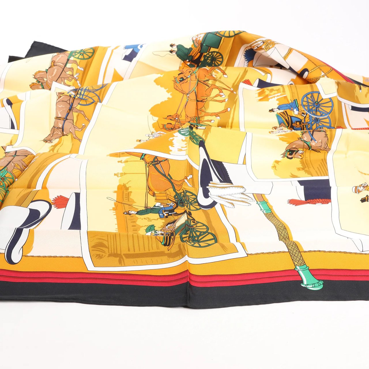 Hermès Hermès Carré 90 "Carriage and Hat" Silk handkerchief in Black x Orange Divers
