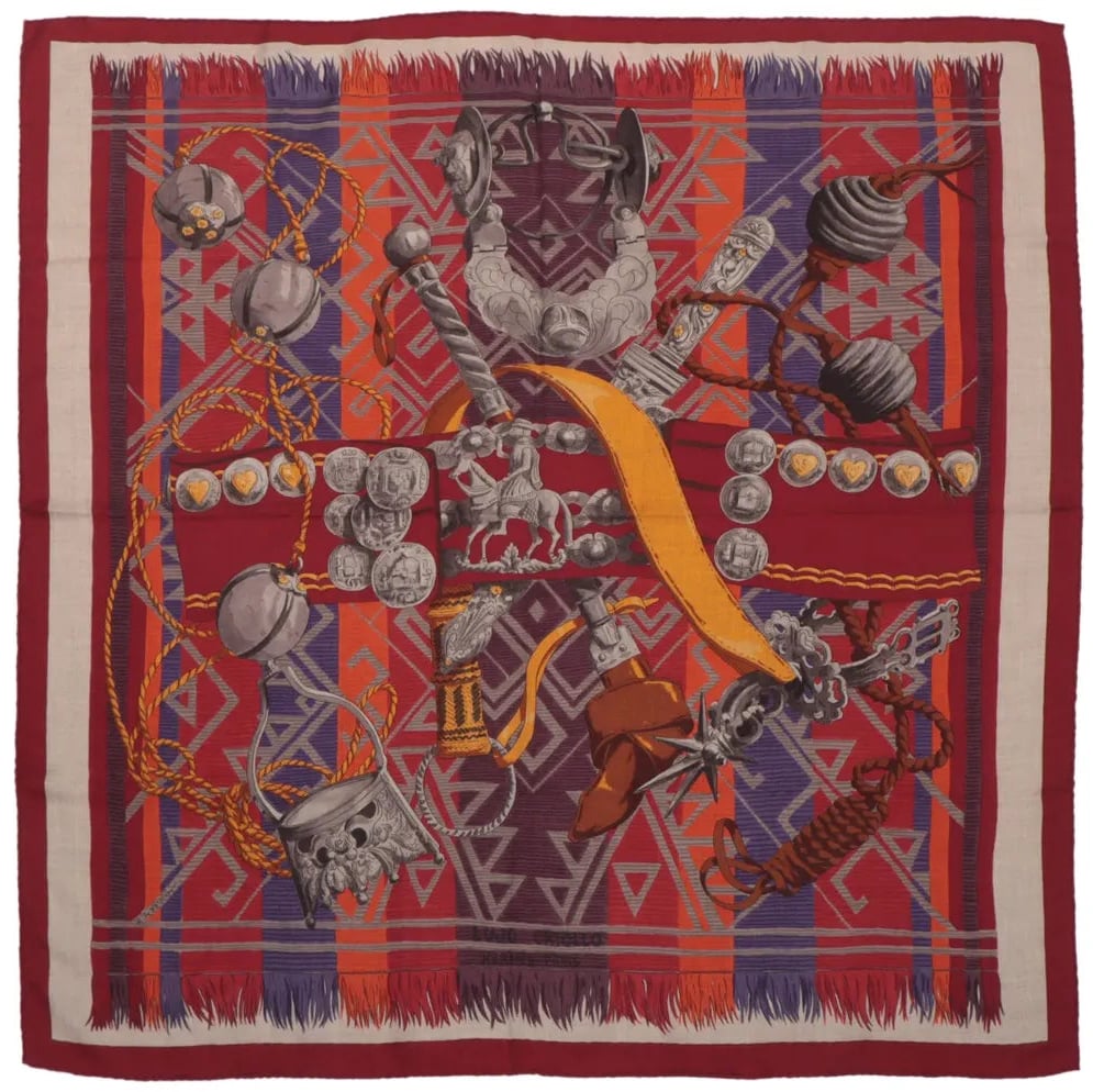 Hermès Hermès Carré 90 "LUJO CRIOLLO" Cashmere & Silk handkerchief in Red Rood
