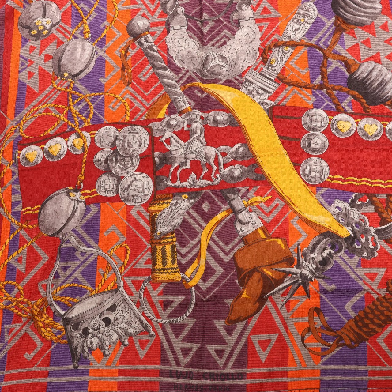 Hermès Hermès Carré 90 "LUJO CRIOLLO" Cashmere & Silk handkerchief in Red Rood