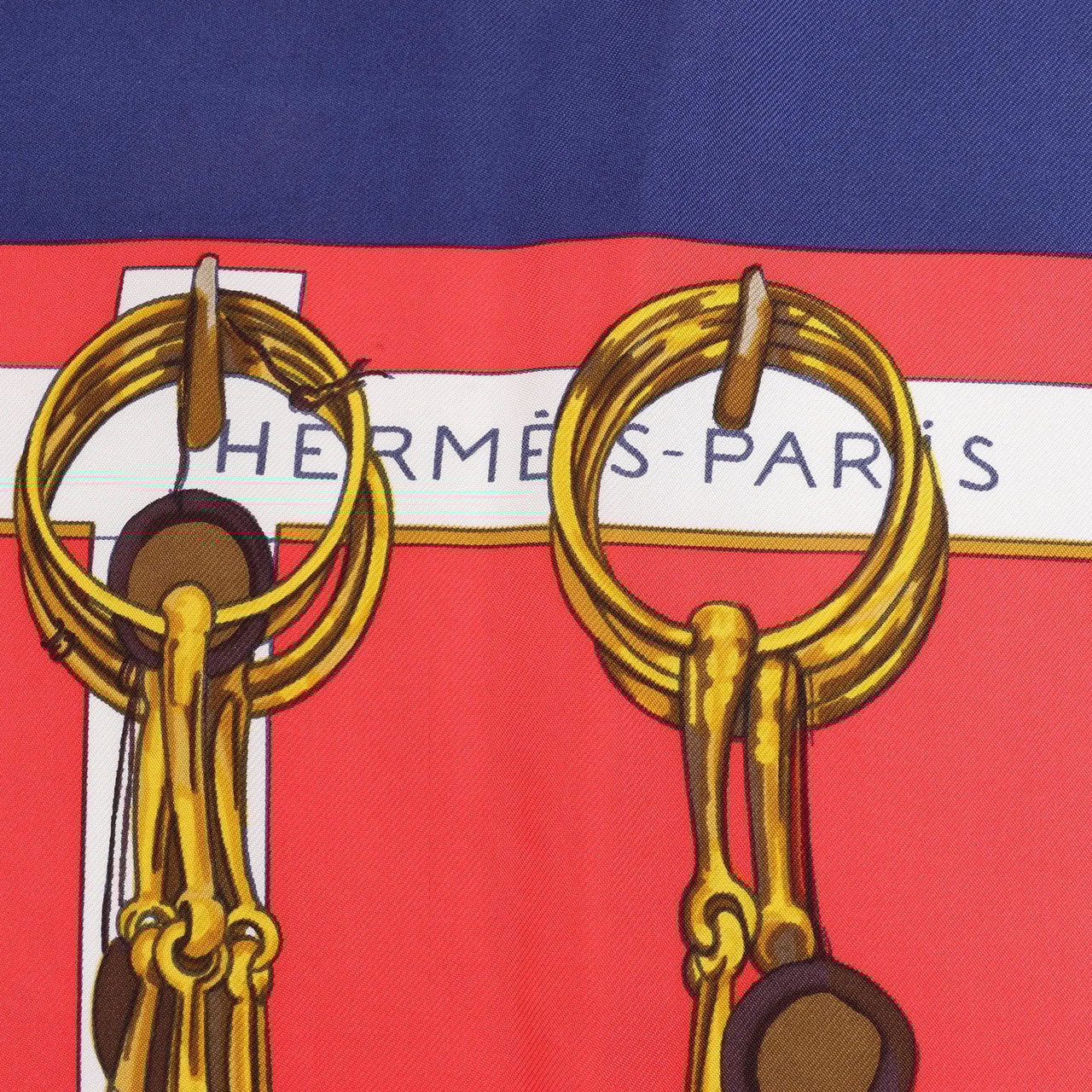 Hermès Hermès Carré 90 "MORS&FILETS" Silk handkerchief in Red x Navy Blue Rood